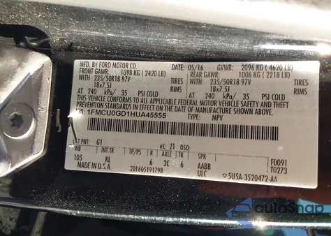 2017 Ford Escape Se из США, поврежденный, VIN 1FMCU0GD1HUA45555